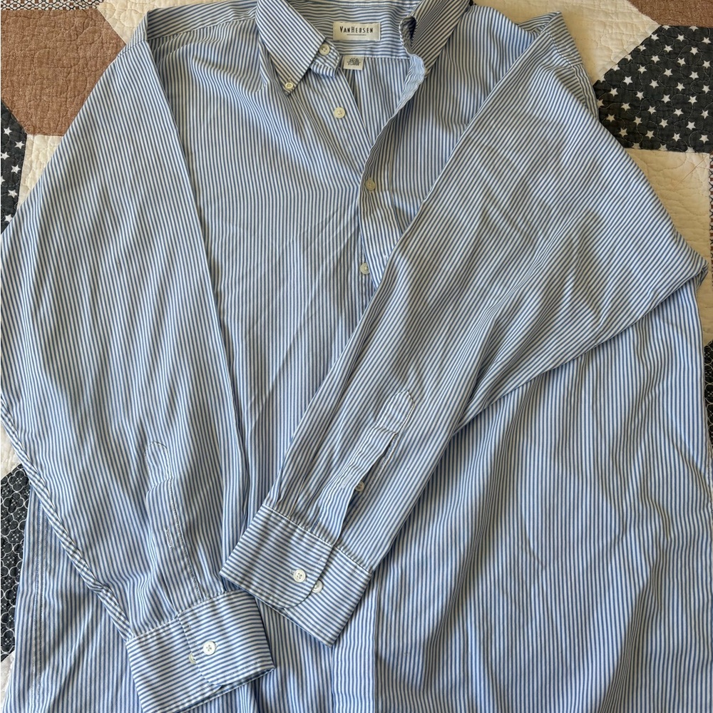 Van Heusen Blue and White Casual Button Down Shirt